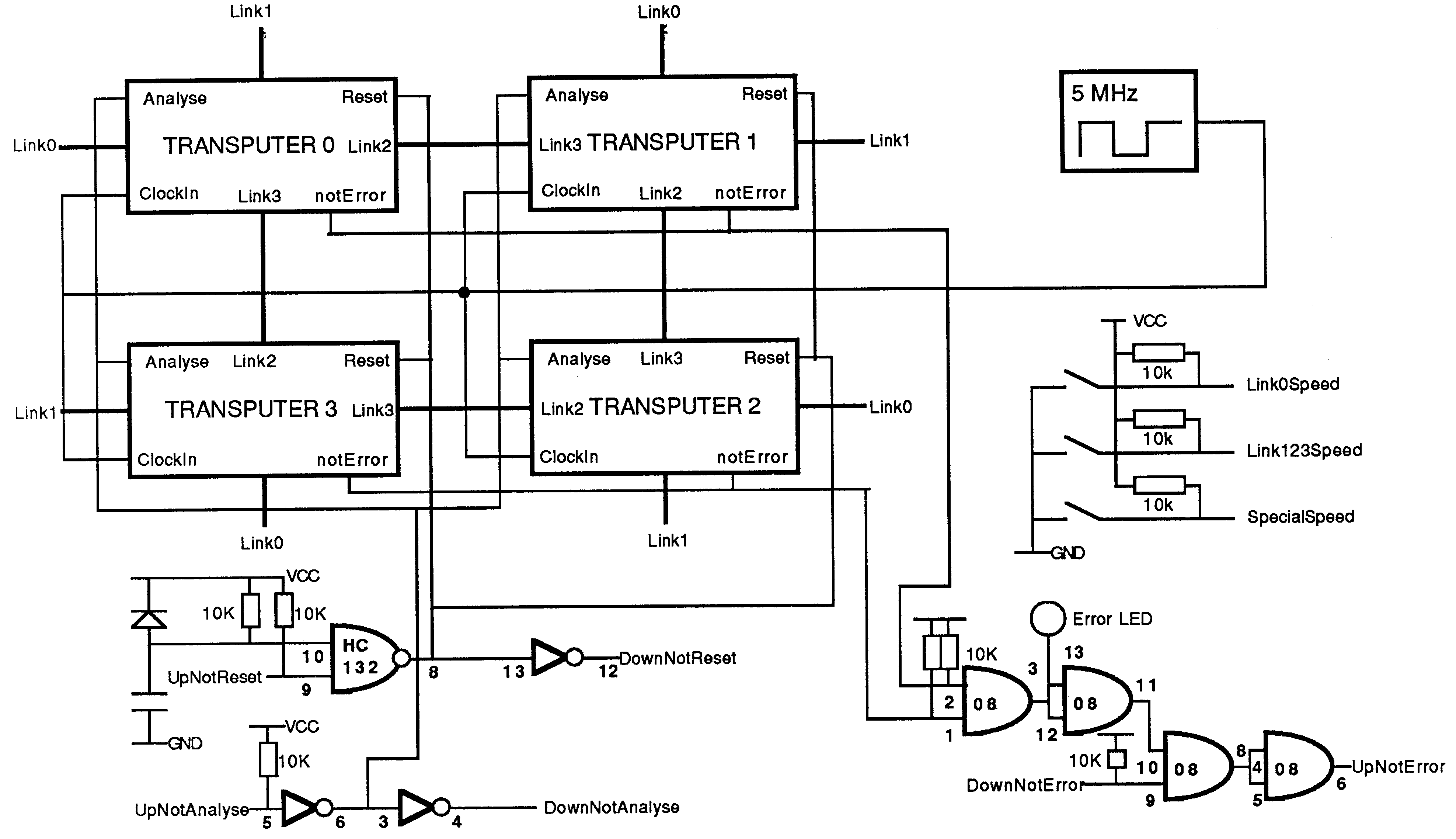 Logic shared by the
four transputers on IMS B003