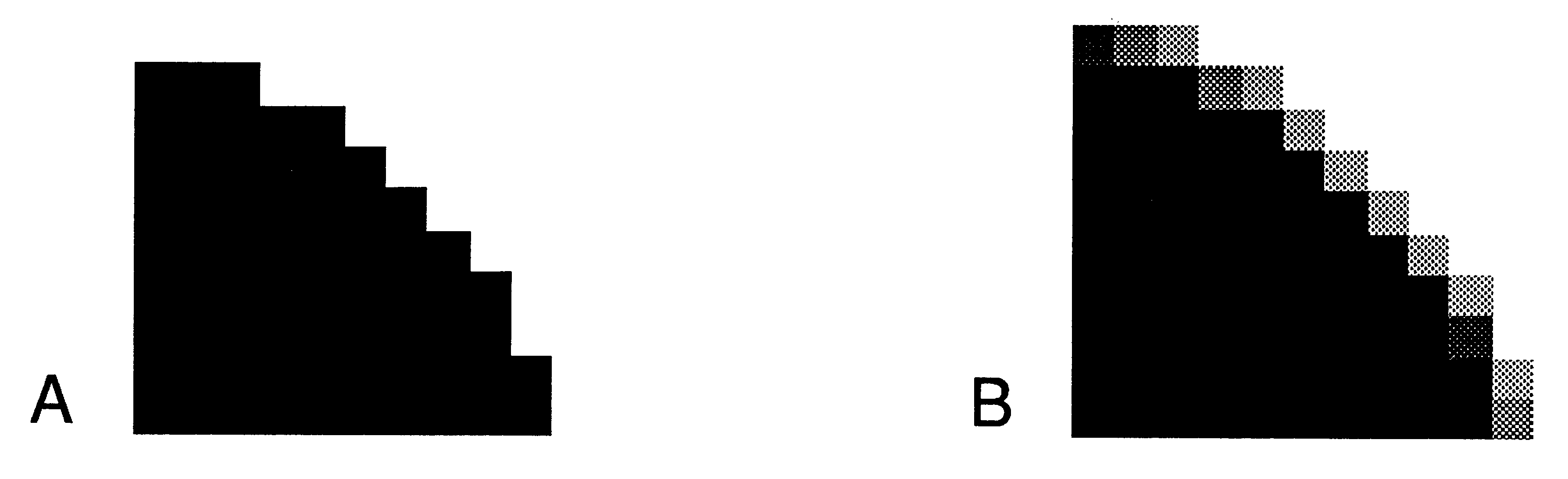 Magnified
object silhouette A) without and B) with anti-aliasing