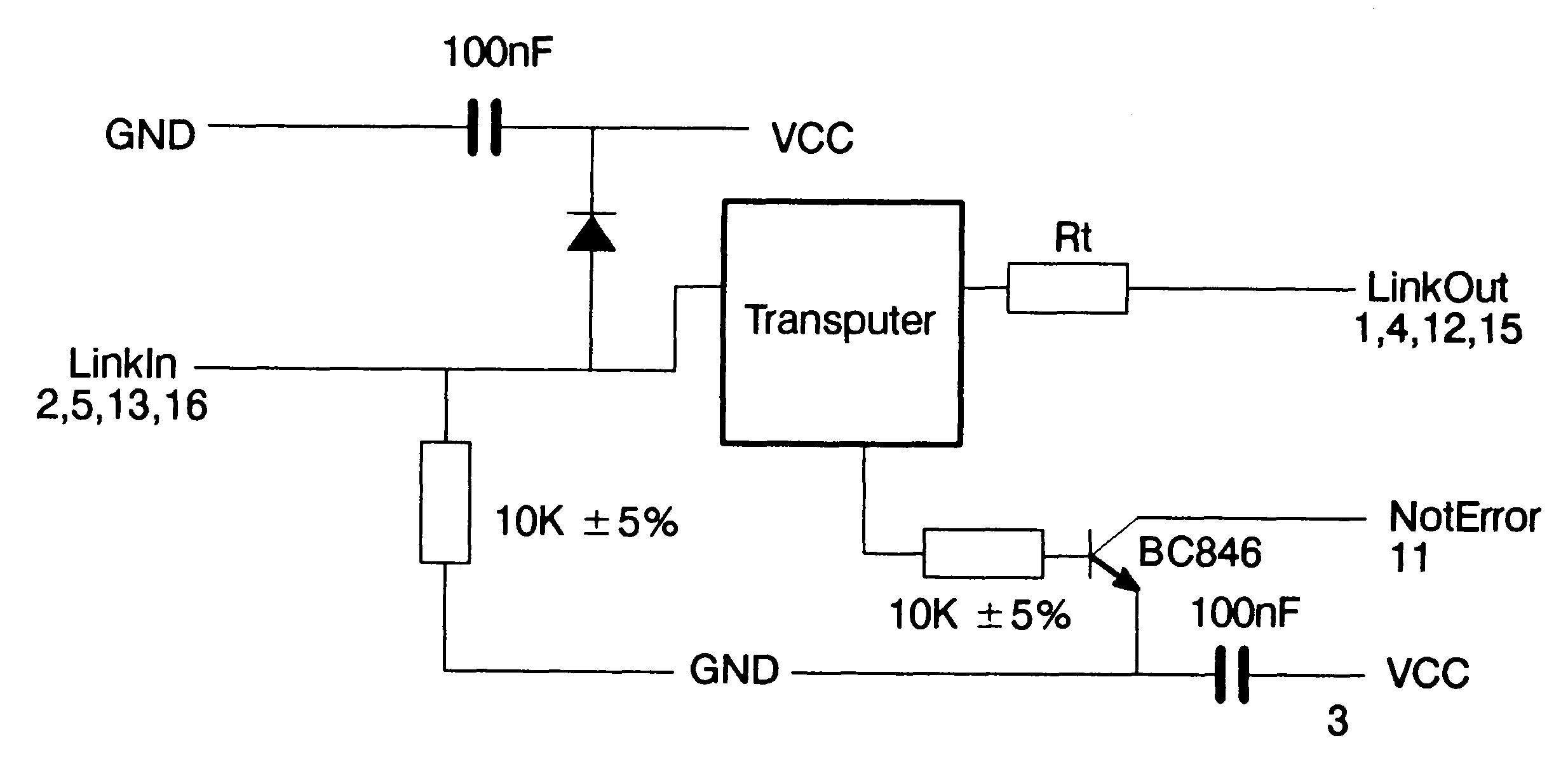 Recommended
circuit between TRAM pins and transputer